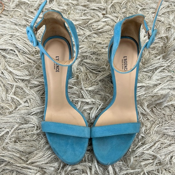 NWOB L’Agence Cecile Blue Suede Ankle Strap Platform High Heel Sandals Sz 39 US9 - Picture 3 of 11
